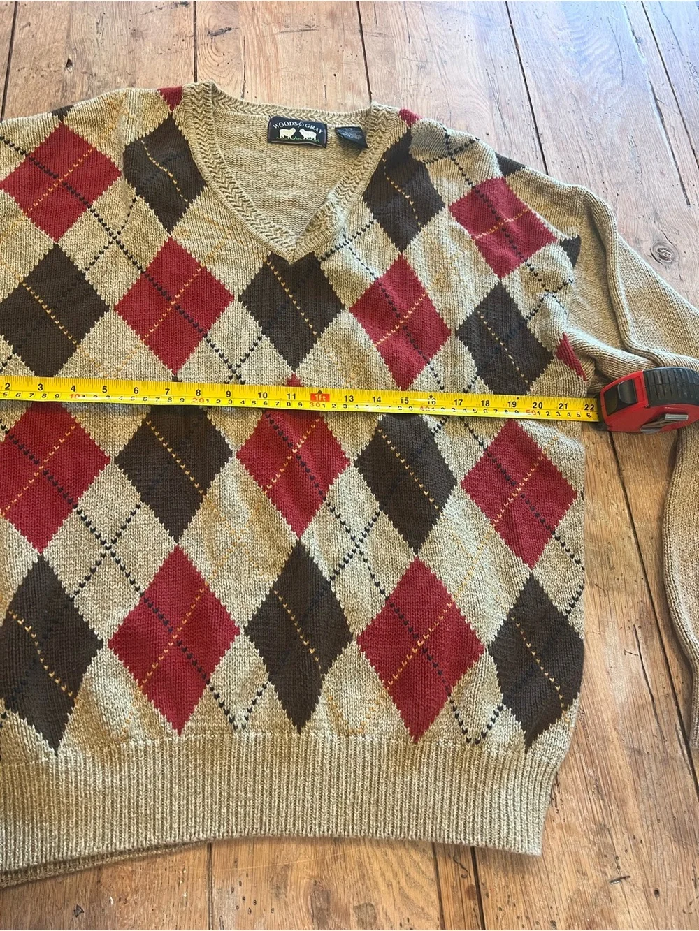 Vintage Men's V-Neck Argyle Cardigan Sweater in Tan, Brown & Red Fall Academia